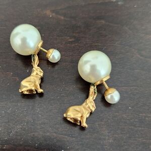 Dior Tribales Pearl Gold Bunny Rabbit Earrings